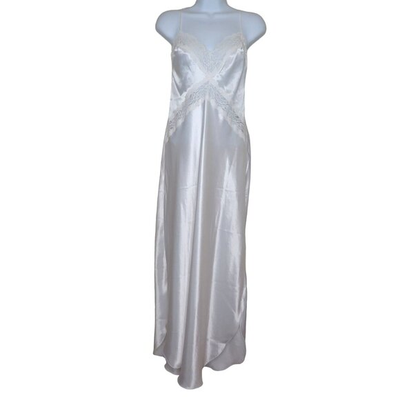 Vintage 80s White Lace Satin Slip Nightgown Robe Peignoir Set Wedding Honeymoon - Picture 15 of 16